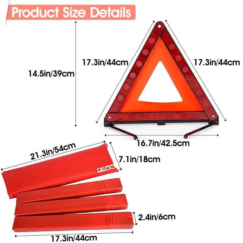 DEDC Car Safety Triangle Warning Kit, Set of 3 Roadside Emergency Kit with Reflective Warning Triangle,Visibility Roadside Vest, LED Road Flares Emergency Lights - Image 2